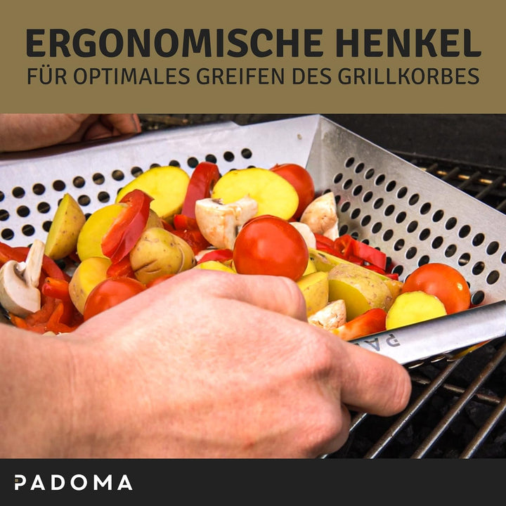 Grillkorb aus Edelstahl Grillschale 30 x 30 x 6 cm für alle Grillarten perfekt für Fleisch, Gemüse u