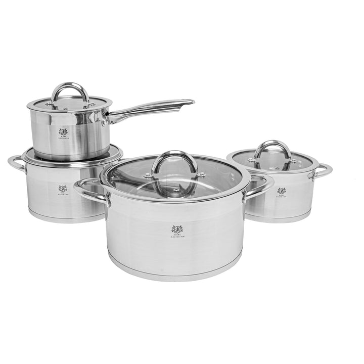 Topfset Induktion 4-teilig, Kochtopf Set mit Glasdeckel, Edelstahl mattiert, Induktions Töpfe Set un