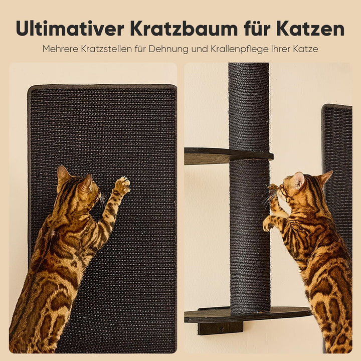 FUKUMARU Kletterwand Katzen-Set, 4 in 1 stabiles Wandmöbel aus mehrschichtigem Holz mit Hängematte,