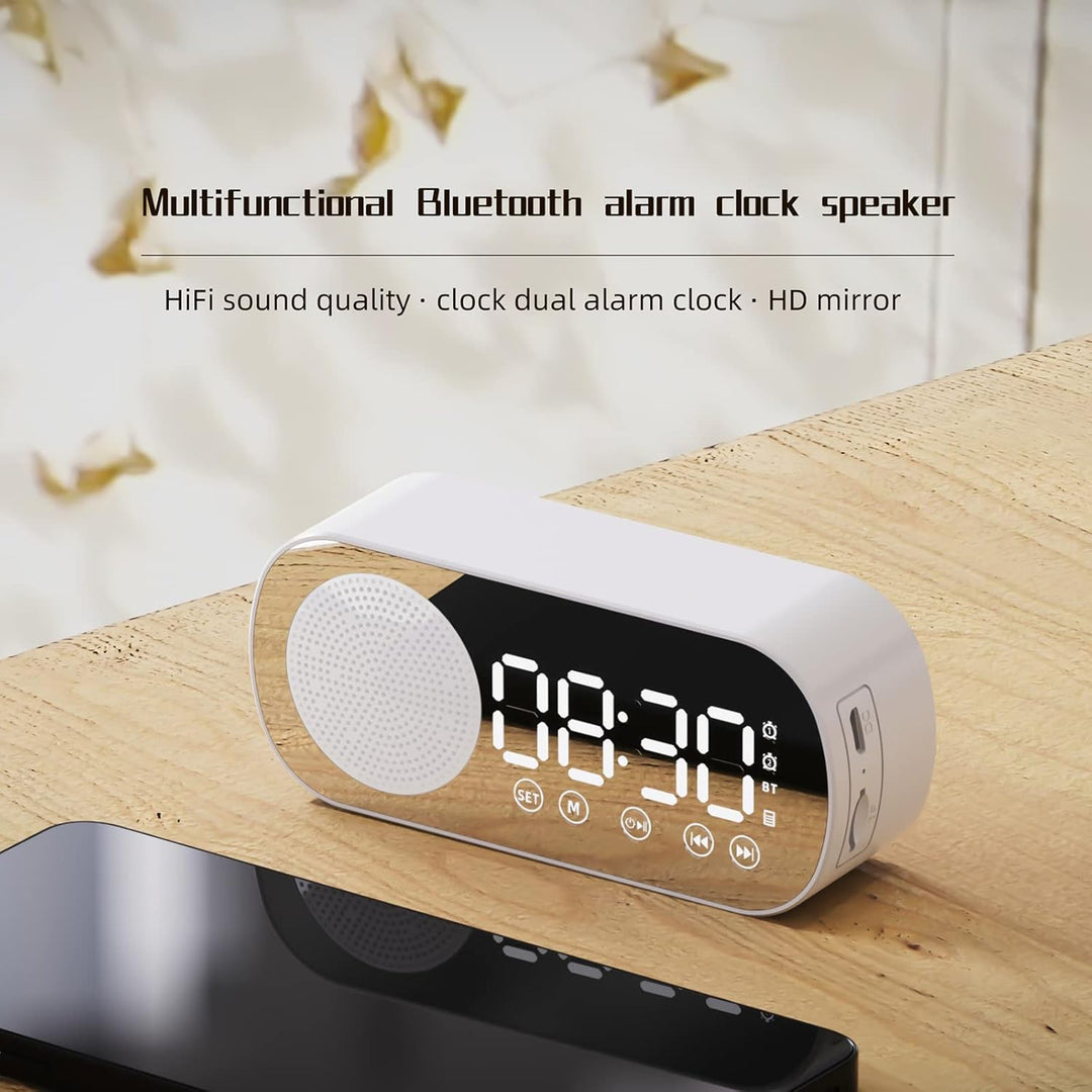 Elektrischer Wecker, Grosses Display, Drahtloser Bluetooth 5.0-Lautsprecher, Wecker mit Spiegeloberf