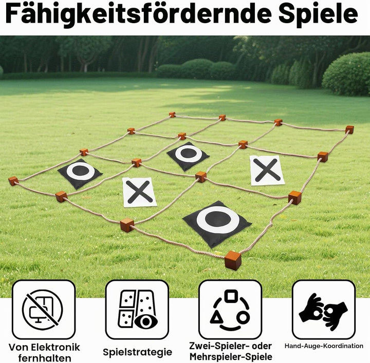 Riesiges Tic-Tac-Toe-Spiel für Draussen, 90x90cm Gross Sitzsack-Wurfspiel für Kinder Erwachsene Fami