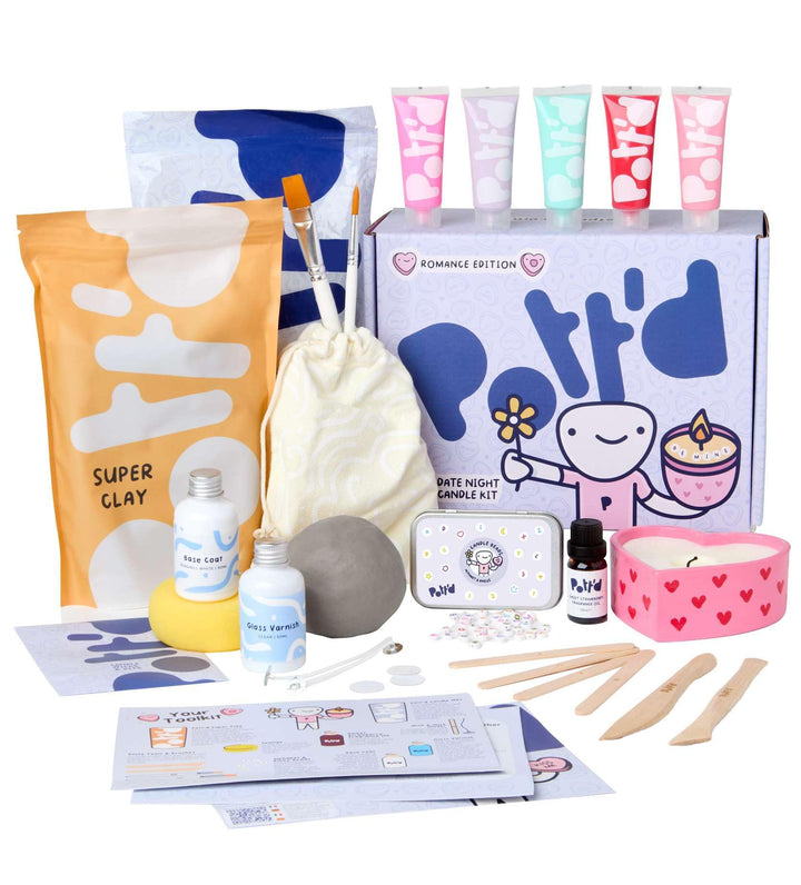 Pott'd Date Night Kerzen-Set – Romantisches DIY-Bastelset für Paare. Mit lufttrocknendem Ton, Kerzen