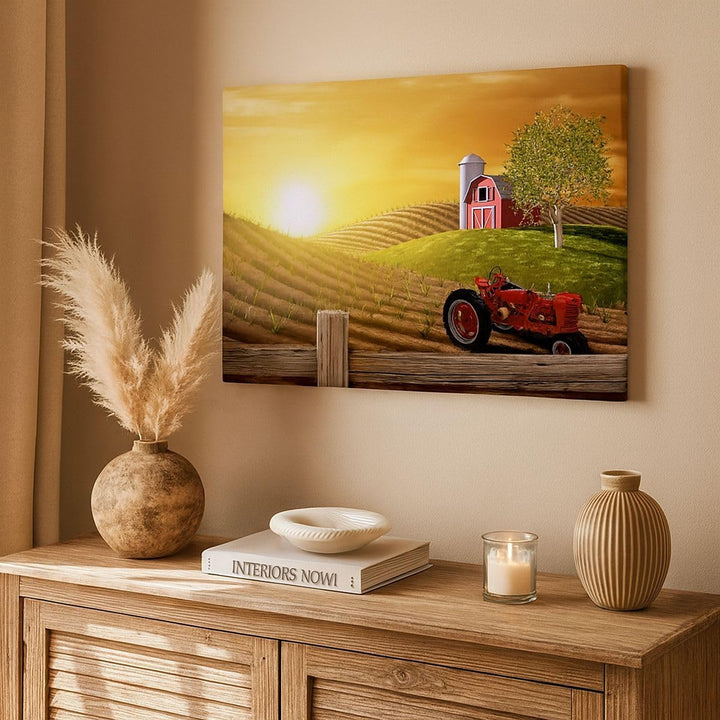 Bilder auf Leinwand 100x70cm Leinwandbild Morgen Bauernhof Feld Plantage Gross Wanddeko Bild Schlafz