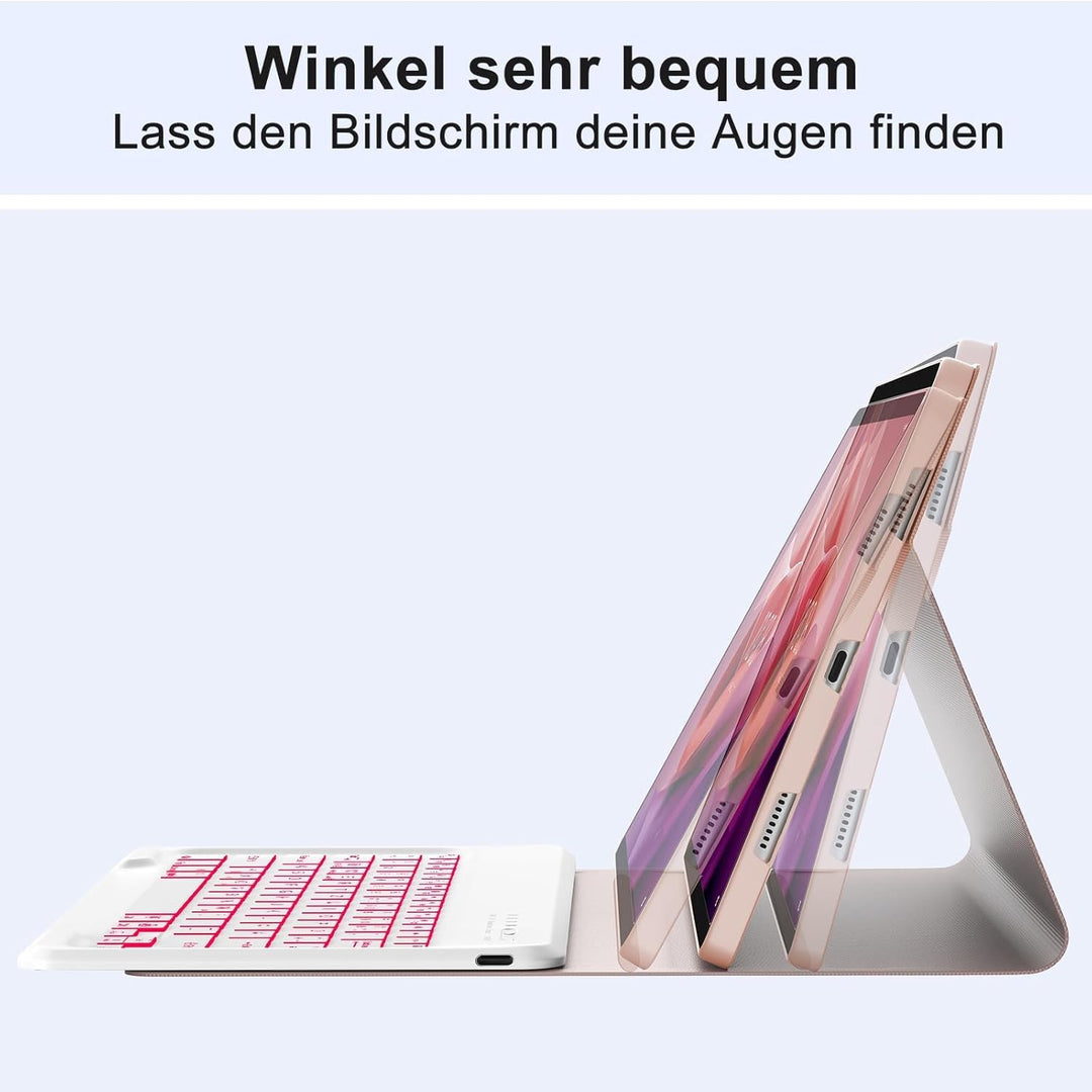 Für Lenovo Tab P12 Hülle mit Tastatur für 12,7 Zoll Tablet TB370FU (2023) - Mit 7-Farben Beleuchtung