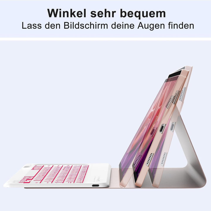 Für Lenovo Tab P12 Hülle mit Tastatur für 12,7 Zoll Tablet TB370FU (2023) - Mit 7-Farben Beleuchtung