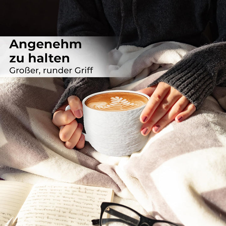 MIAMIO - Kaffee Tassen Set 4er / weisse Kaffeebecher 450 ml/Tasse für Kaffee, Latte Macchiato, Tee,