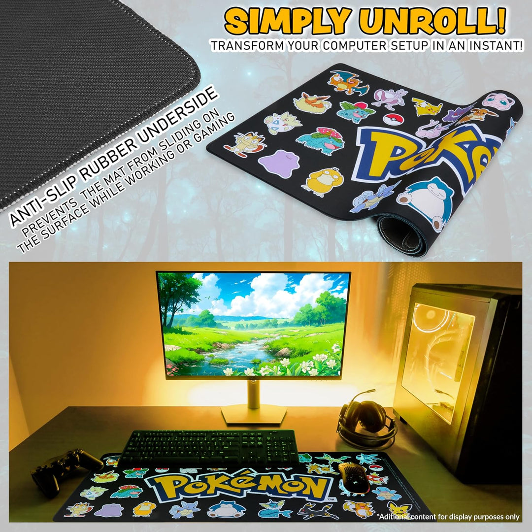 Pokemon Mauspad XXL 80x35 cm Schreibtischunterlage Gross Cooles Pikachu Mousepad Gaming rutschfest S