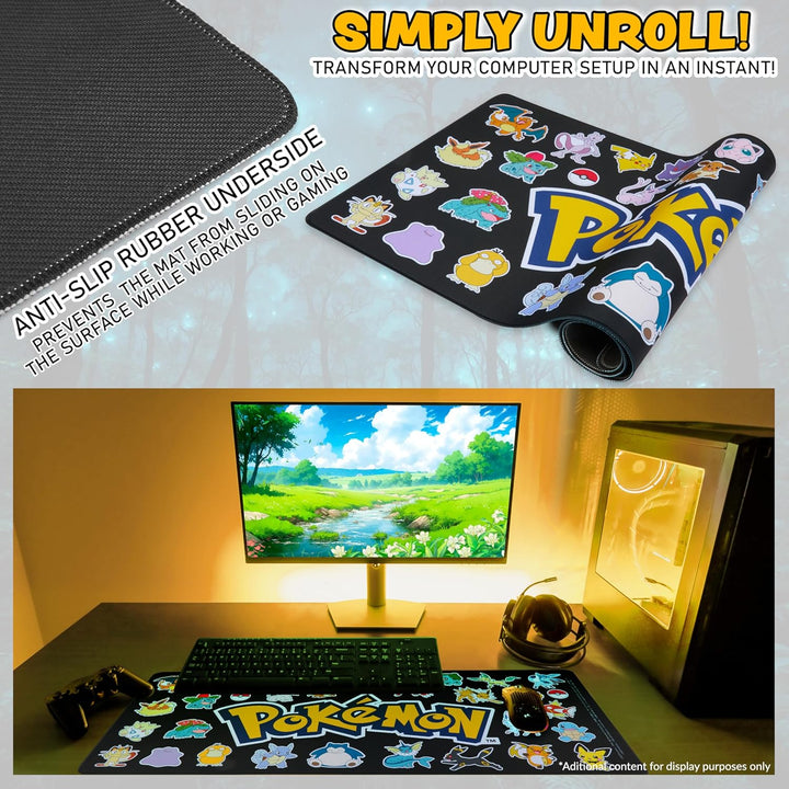 Pokemon Mauspad XXL 80x35 cm Schreibtischunterlage Gross Cooles Pikachu Mousepad Gaming rutschfest S