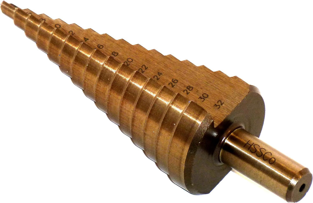 PeTools, 3tlg. Edelstahl Stufenbohrer Set (4-32mm) HSS-E Co5 Schäl-Bohrer VA Kegel Konus