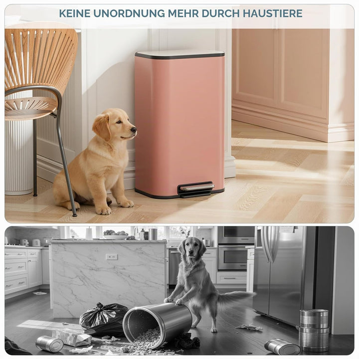 Clevich Mülleimer 30L mit Stahlkorpus und Soft-Close-Funktion, Deckel mit Edelstahloberfläche, abneh