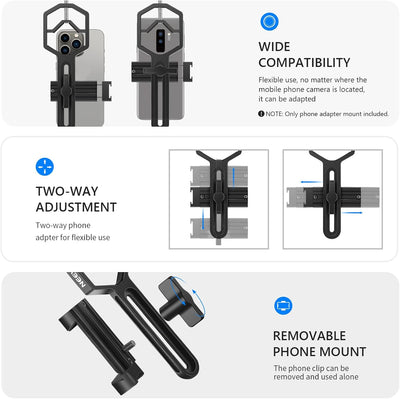 NEEWER Metall Teleskop Handyhalterung, 2,09"-3,54" Universal Handyhalterung für Spektiv Teleskop Mik