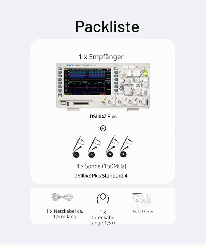 RIGOL DS1104Z-S Plus Digitales Oszilloskop, 100MHz,4+16CH,Digitalkanäle, 24Mpts Speichertiefe, 1G Sa