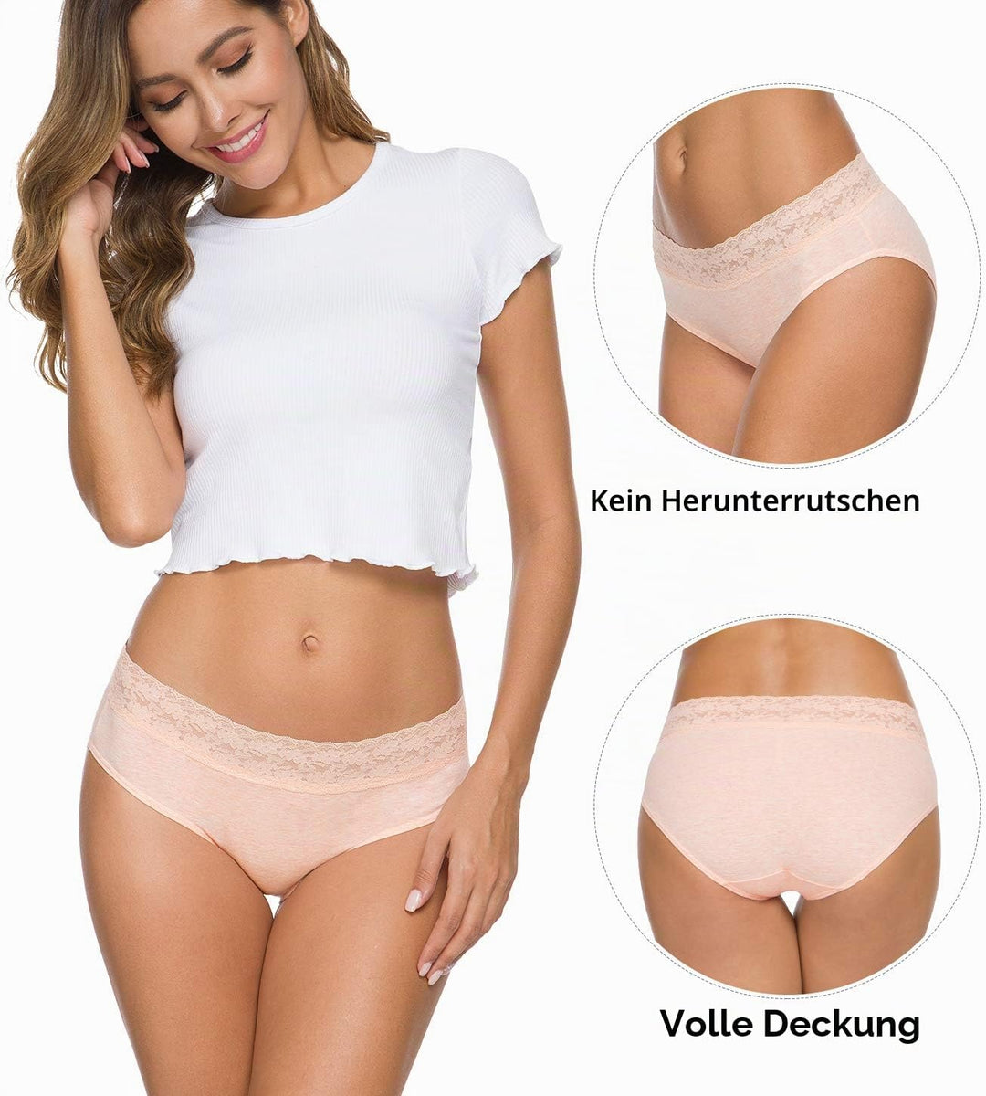 GNEPH Damen-Unterwäsche, Baumwolle, Bikini-Höschen für Damen, Unterhose, Slips, Hipster, Spitze, 5er
