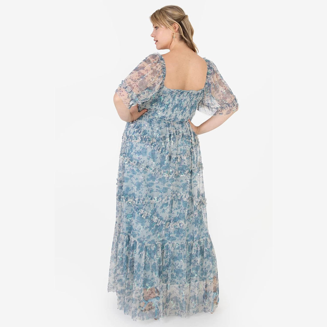 Lovedrobe Damen Womens Plus Size Maxi Dress for Ladies Short Flutter Sleeve Ruffle Pull On High Wais