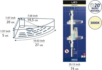 WENKO LED Duscheckregal, 2 Ablagen, Design-Duschstange mit integrierter, vollflächiger & energiespar