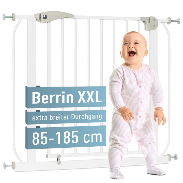 ib style Türschutzgitter Berrin XXL 85-185 - Extra breiter Durchgang, Treppenschutzgitter für Babys,