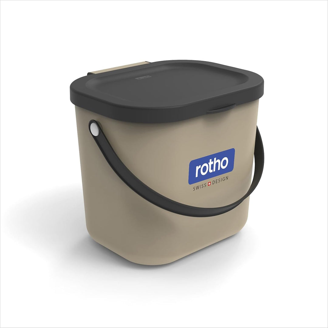 Rotho Albula 2er-Set Biomülleimer 6l mit Deckel und Henkel für die Küche, Kunststoff (PP) BPA-frei,