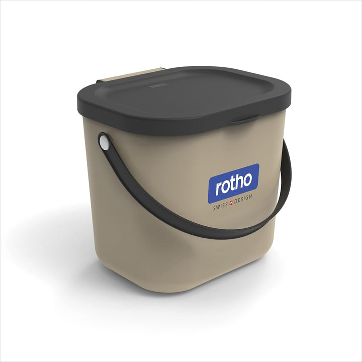 Rotho Albula 2er-Set Biomülleimer 6l mit Deckel und Henkel für die Küche, Kunststoff (PP) BPA-frei,