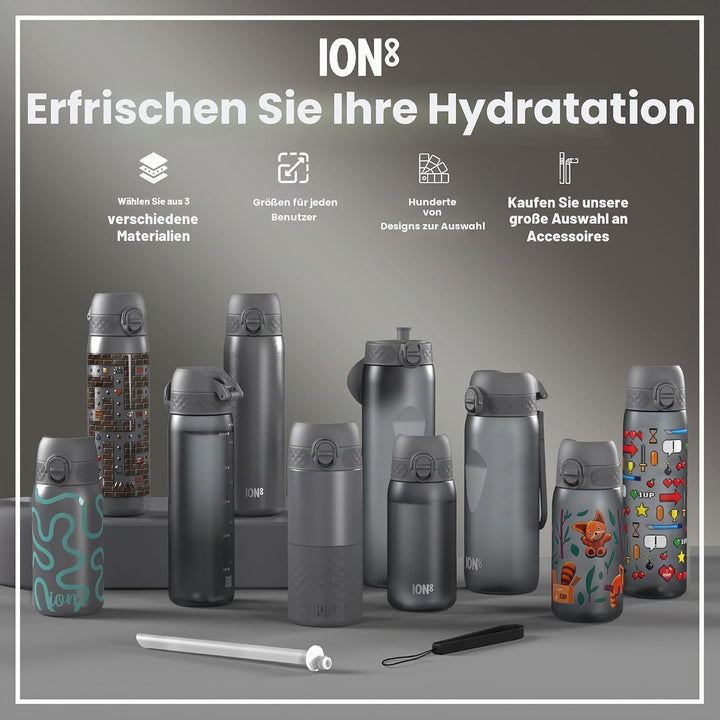 Ion8 Stahl-Trinkflasche, 600 ml, Auslaufsicher, Einhandöffnung, Sichere Verriegelung, Spülmaschinenf