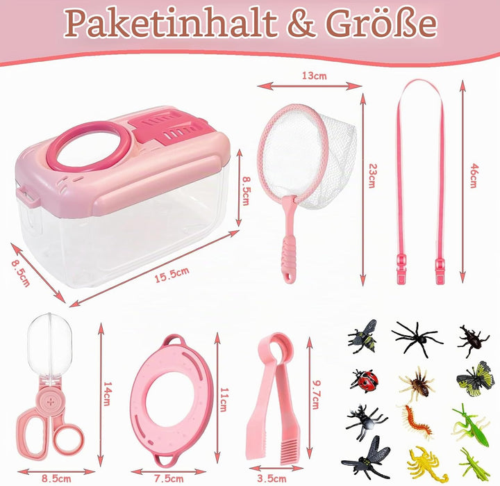 Entdecker Set für Kinder ab 4, 17 Stück Forscherset für Kinder, Insektenbox mit Lupe, Kinderlupe, In