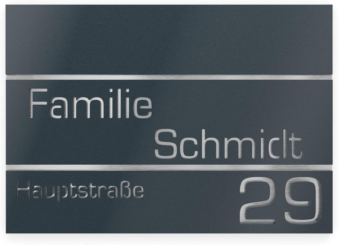 Graviers Design Hausnummer aus V2A Edelstahl 380x264mm - Anthrazit RAL 7016 - Rostfrei UV-beständig