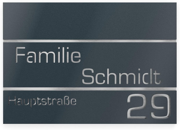Graviers Design Hausnummer aus V2A Edelstahl 380x264mm - Anthrazit RAL 7016 - Rostfrei UV-beständig