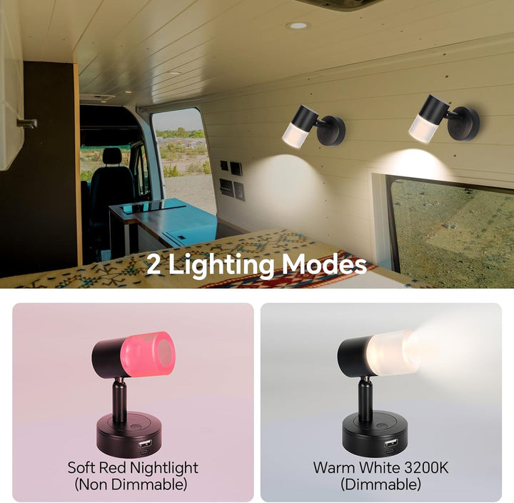 acegoo 12V Leselampe Wohnmobil LED Dimmbar Bett Lampe mit USB-Schnellladegerät, Acryl Spot 24VDC für