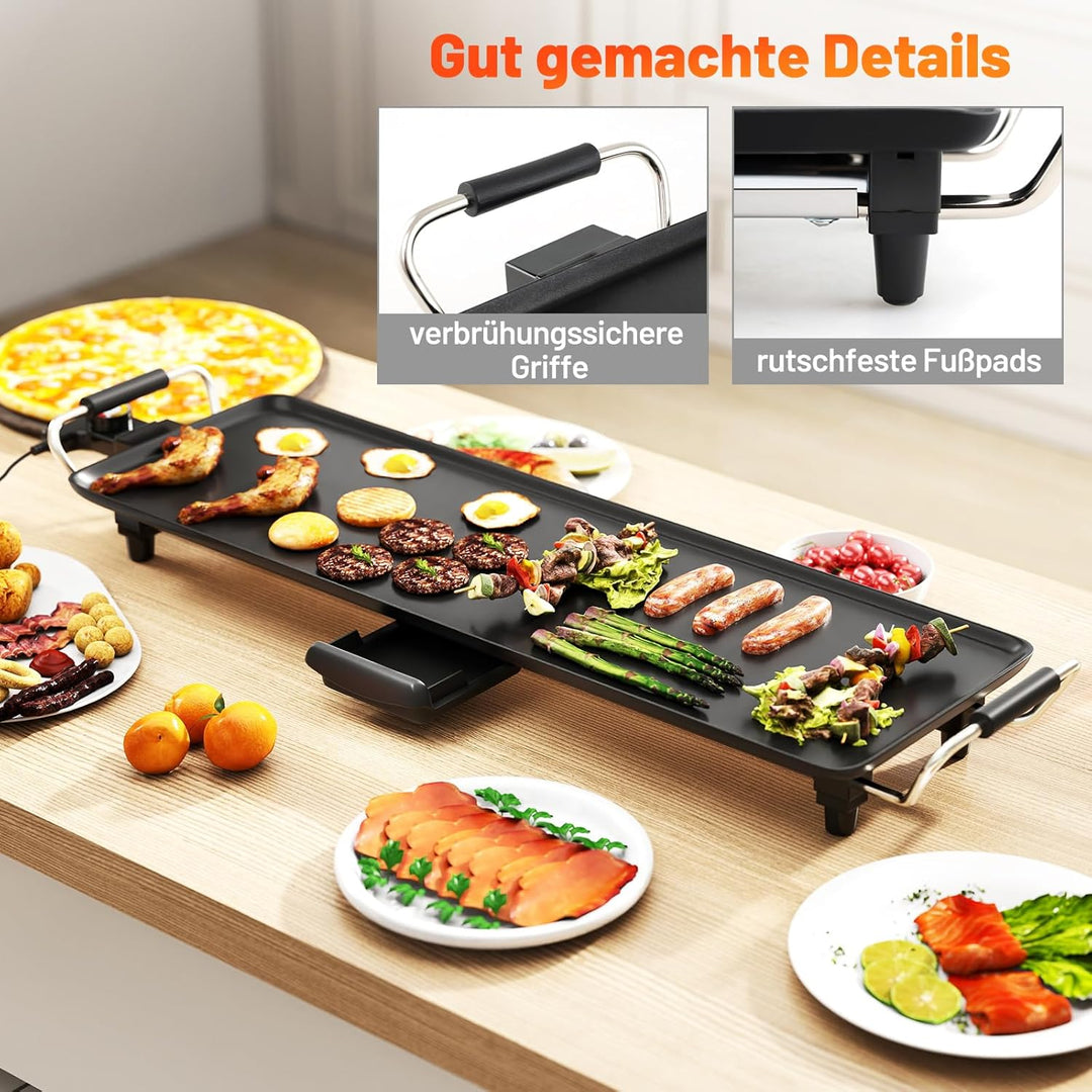 COSTWAY 70cm elektrische Grillplatte, Teppanyaki Grill antihaftbeschichtet, BBQ-Grill mit einstellba