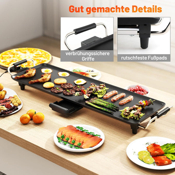 COSTWAY 70cm elektrische Grillplatte, Teppanyaki Grill antihaftbeschichtet, BBQ-Grill mit einstellba