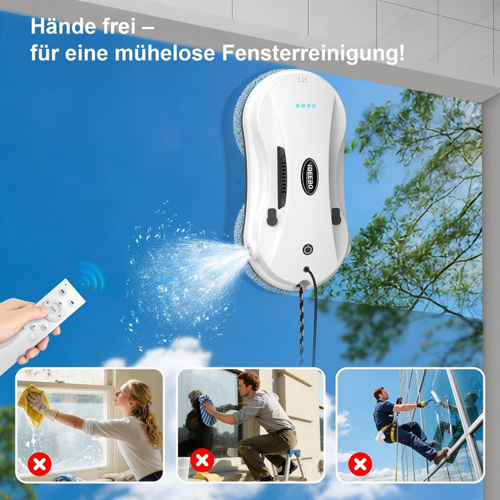 Fensterputzroboter, Fensterroboter mit 2-Fach Sprühsystem, Automatischem Wegplanung, Mehrfachschutz,