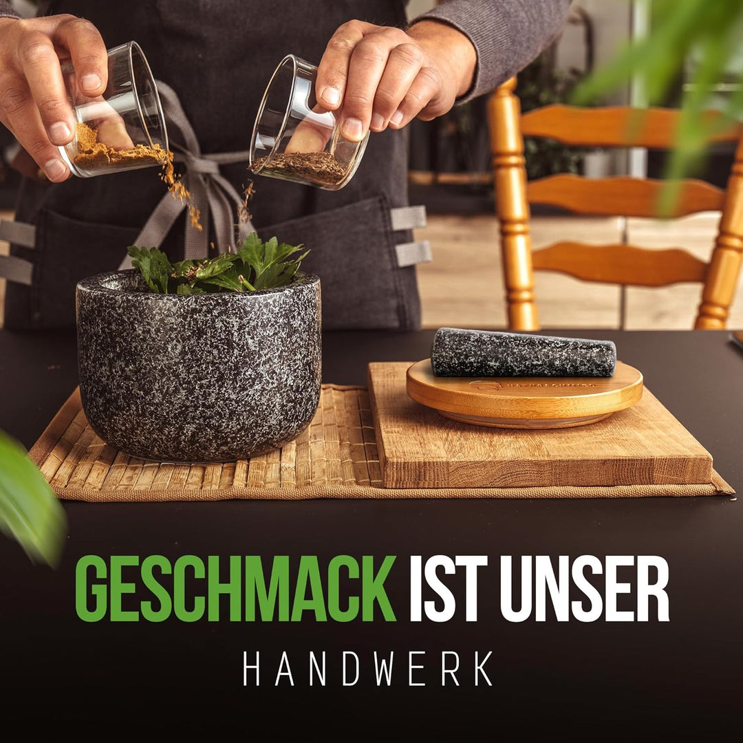 NATURSCHMIED Mörser mit Stössel & Deckel - AirProof 2.0 Verschluss + SolidStand Pad | 750 ml - Anthr