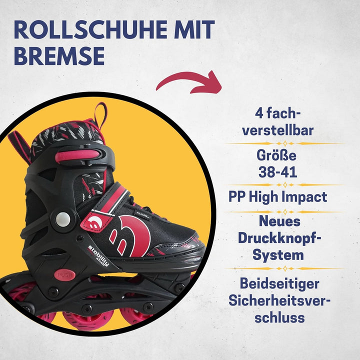Best Sporting Inline Skates Kinder Unisex I Inliner für Kinder in Schwarz-Türkis I Klettverschluss I