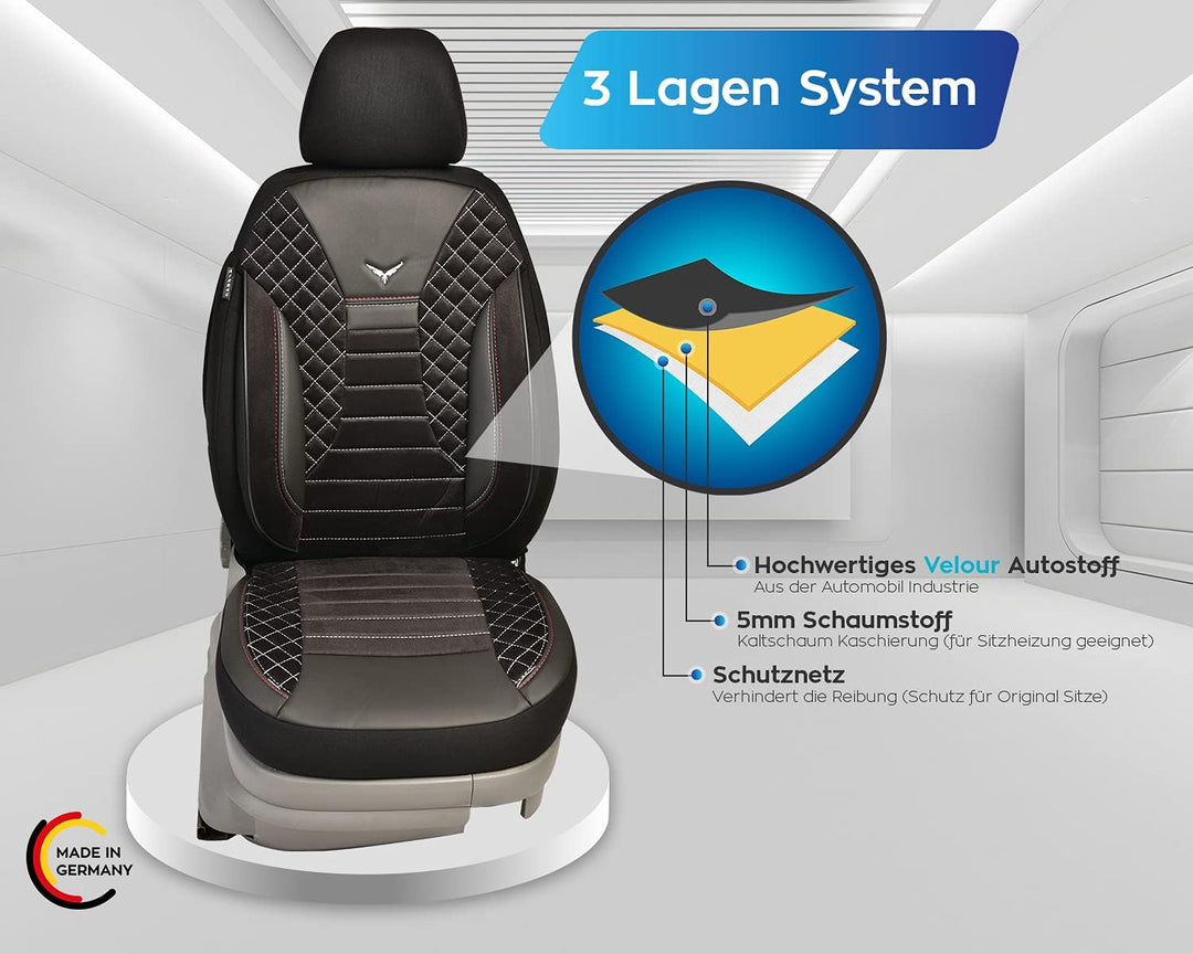 BREMER SITZBEZÜGE Mass Auto Schonbezüge kompatibel mit Mercedes C-Klasse W203 S203 Fahrer & Beifahre
