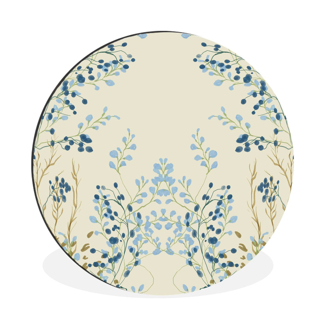 MuchoWow Wandbild Rund Wanddeko Deko Wohnzimmer Bilder 30x30 cm Blau - Beige - Pastell - Blätter, 30