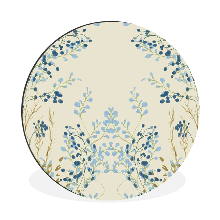 MuchoWow Wandbild Rund Wanddeko Deko Wohnzimmer Bilder 30x30 cm Blau - Beige - Pastell - Blätter, 30