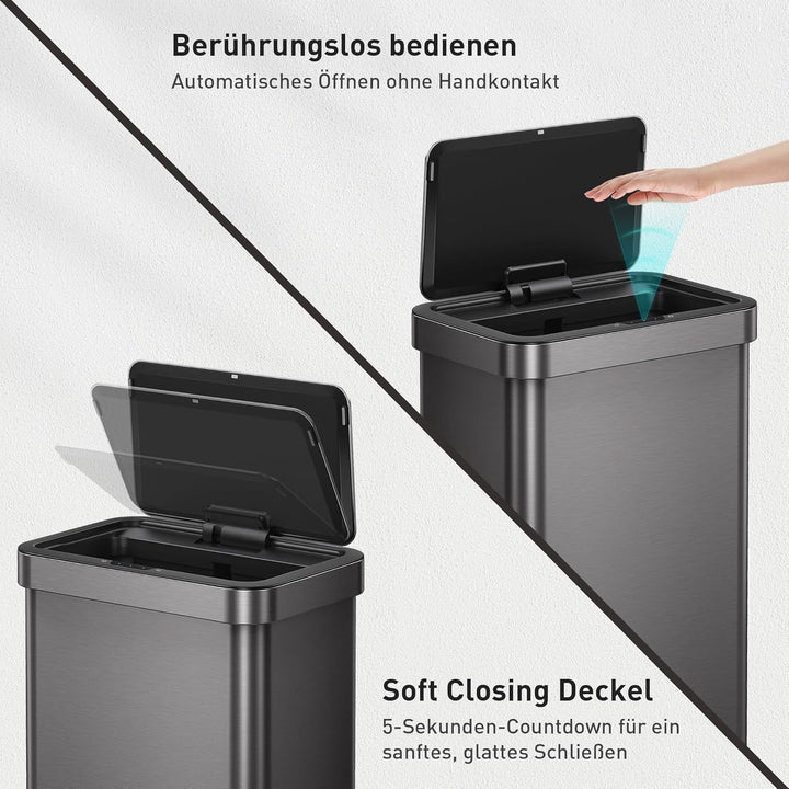 EKO NOVA 80L Mülleimer mit Sensor, Automatischer Küchenmülleimer, rechteckiger Bewegungssensor Abfal