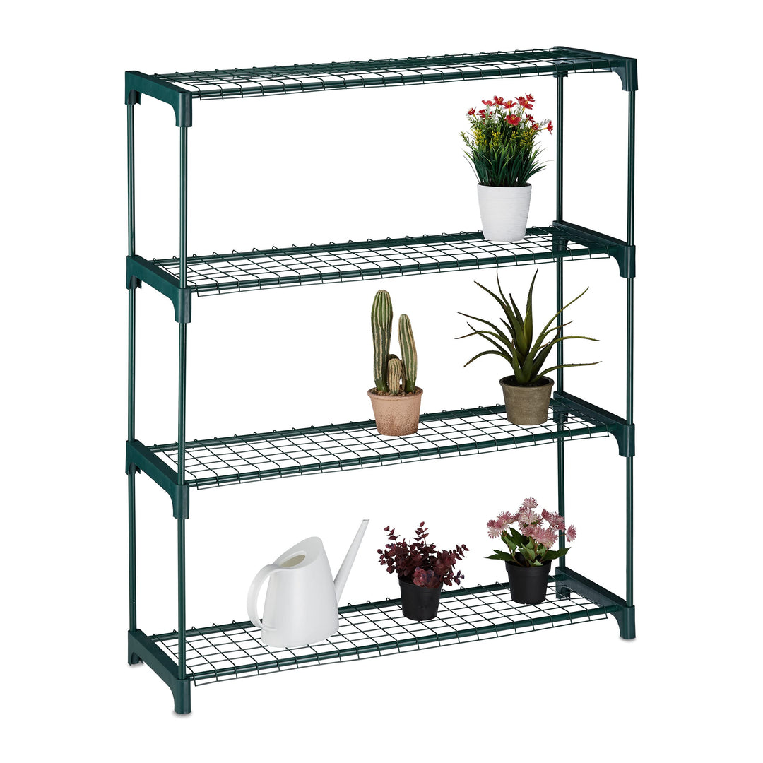 Relaxdays Pflanzenregal, 4 Ablagen, für Blumen-& Pflanzentöpfe, Indoor, Metall & Kunststoff, HBT 109