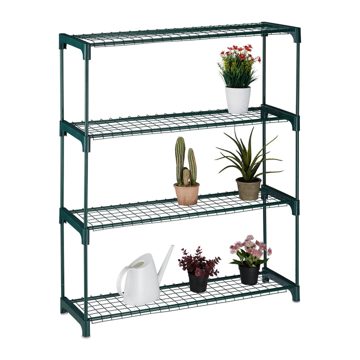 Relaxdays Pflanzenregal, 4 Ablagen, für Blumen-& Pflanzentöpfe, Indoor, Metall & Kunststoff, HBT 109