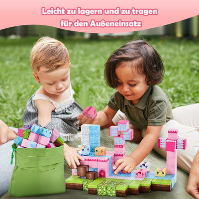 PINKCAT Magnetische Bausteine - Rosa Schloss Magnete Bausteine Spielset, Magnetischer Spielzeugbaust