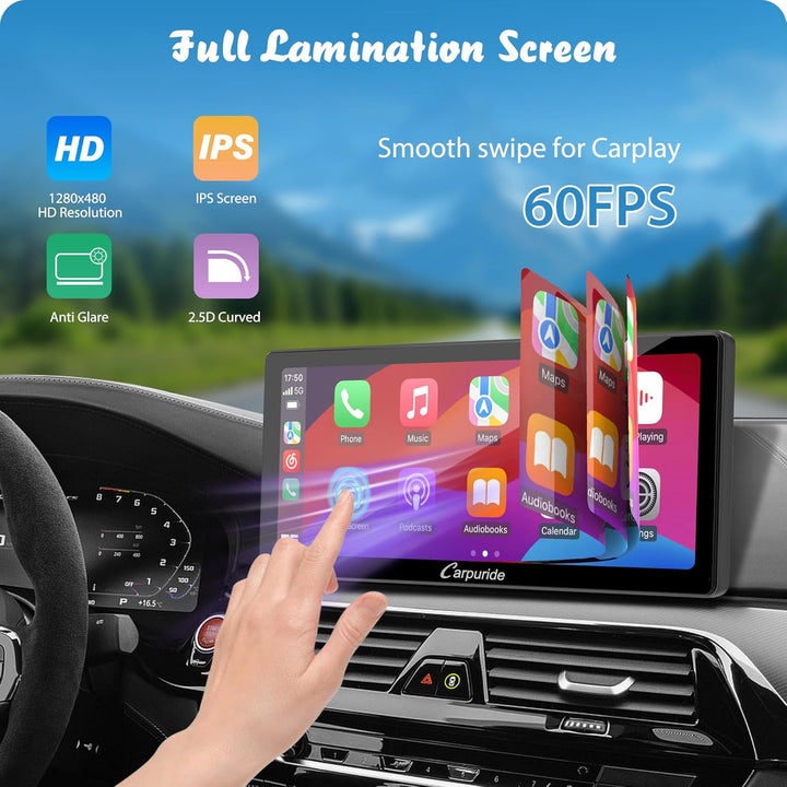 Carpuride W103 Pro mit Kabelloser Bluetooth-Übertragung, Tragbares Carplay und Android Auto-Autoradi