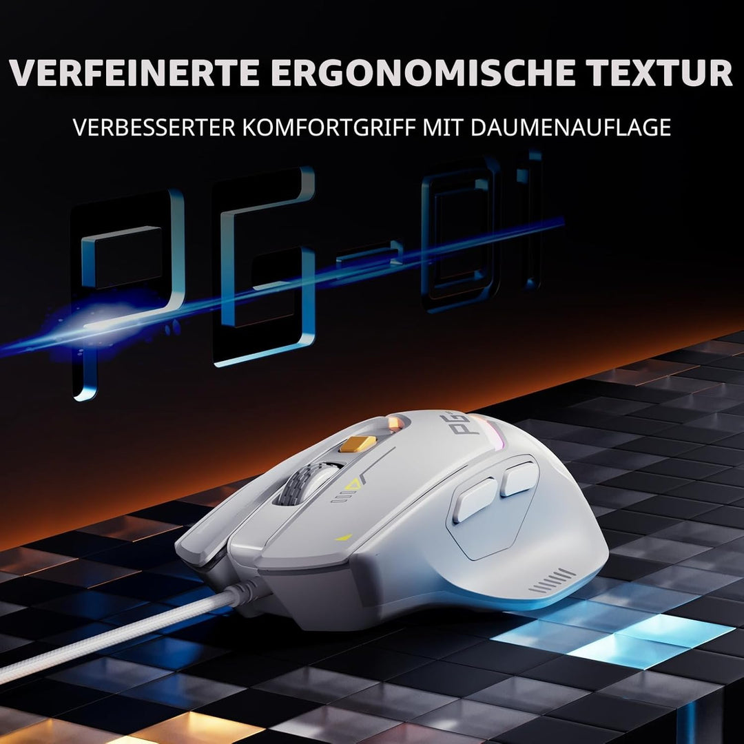 inphic PG1 Gaming Maus mit Kabel, 12800 DPI Hochpräzise, 6 programmierbare Tasten, atmungsaktive RGB