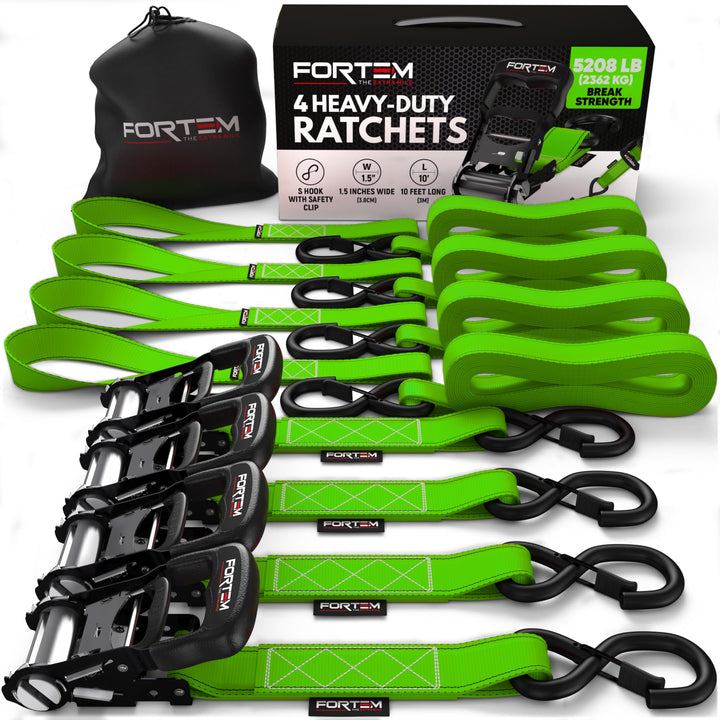 FORTEM Spanngurte mit Ratsche und Haken -Robustes 4er Spanngurt Set mit Zurrschlaufe–3,04m (2363 kg