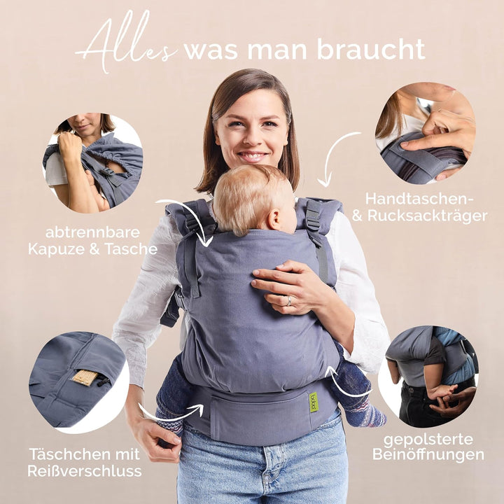 Boba X Babytrage Neugeborene ab Geburt - 2 Tragepositionen Mit Blick zum Baby und als Rucksack Kinde