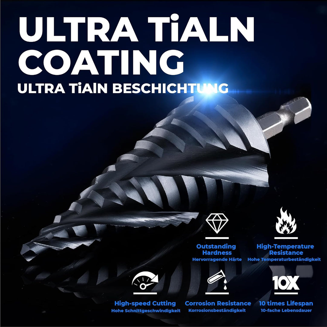 toolant® Kobalt HSS Stufenbohrer [6,35mm Schaft] - Ø 5-35mm Vier Spiralnuten Stufenbohrer,für Metall