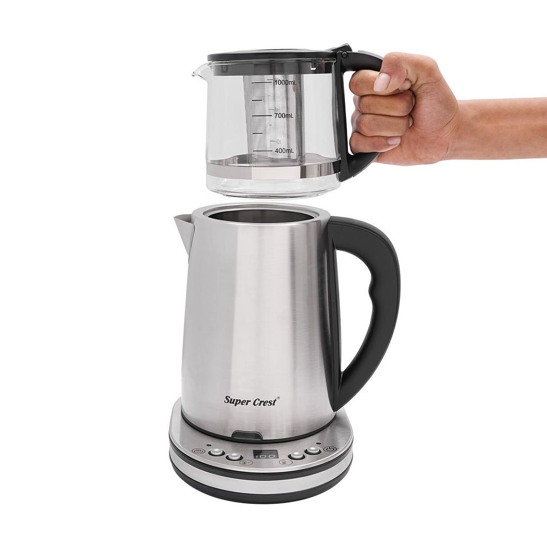 Wasserkocher Set 2,5L+1L, 1500W, Glas-Doppelkocher mit LCD Display, Warmhaltefunktion 70-85°C, Edels