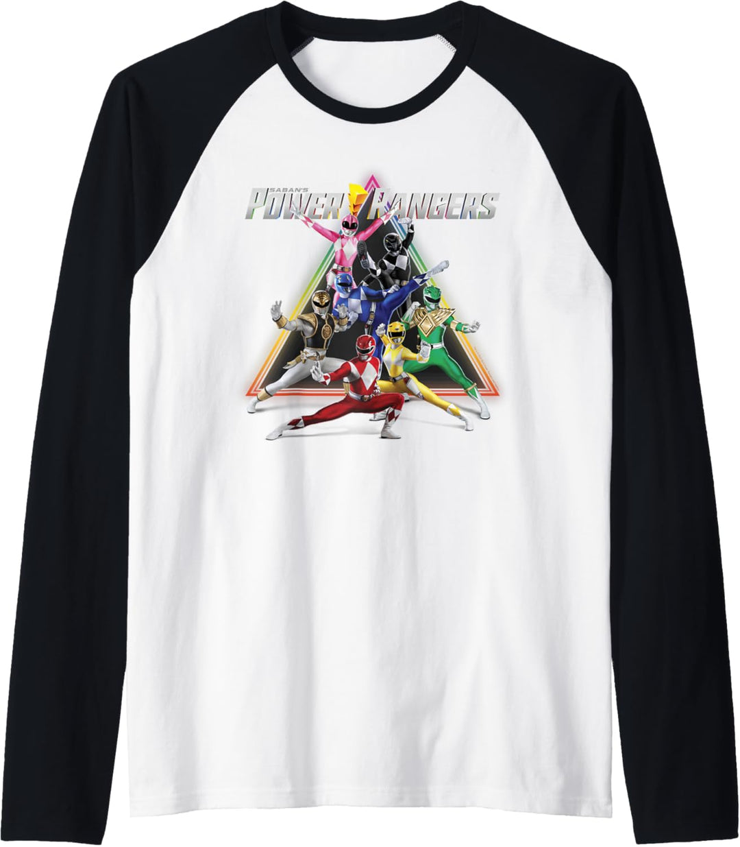 Power Rangers Rainbow Pyramid Retro Action Portrait Raglan
