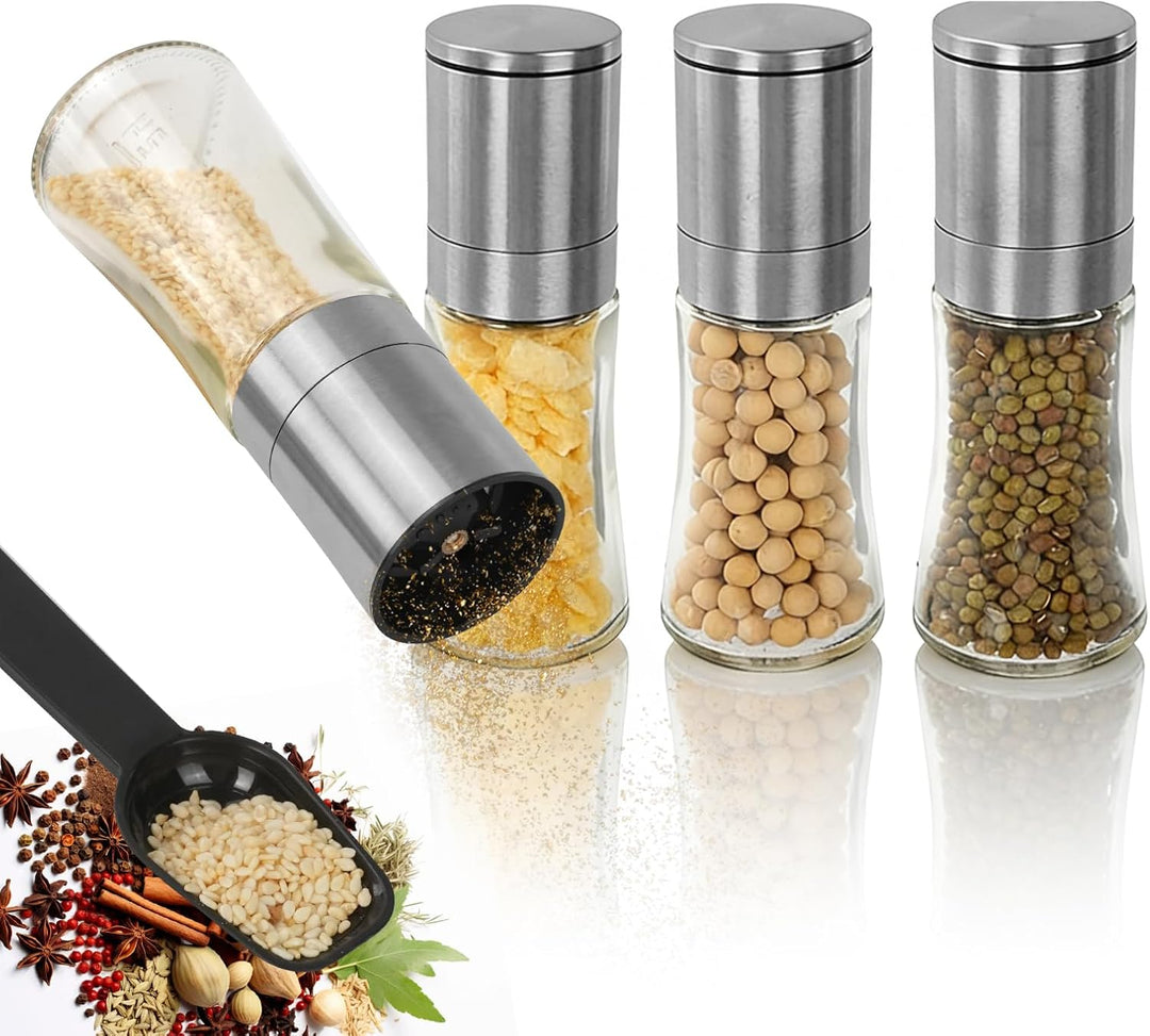 WRENYZK Salz und pfeffermühle 4er Set, Mini Salz und Pfeffermühle Edelstahl Gewürzmühle, Verstellbar