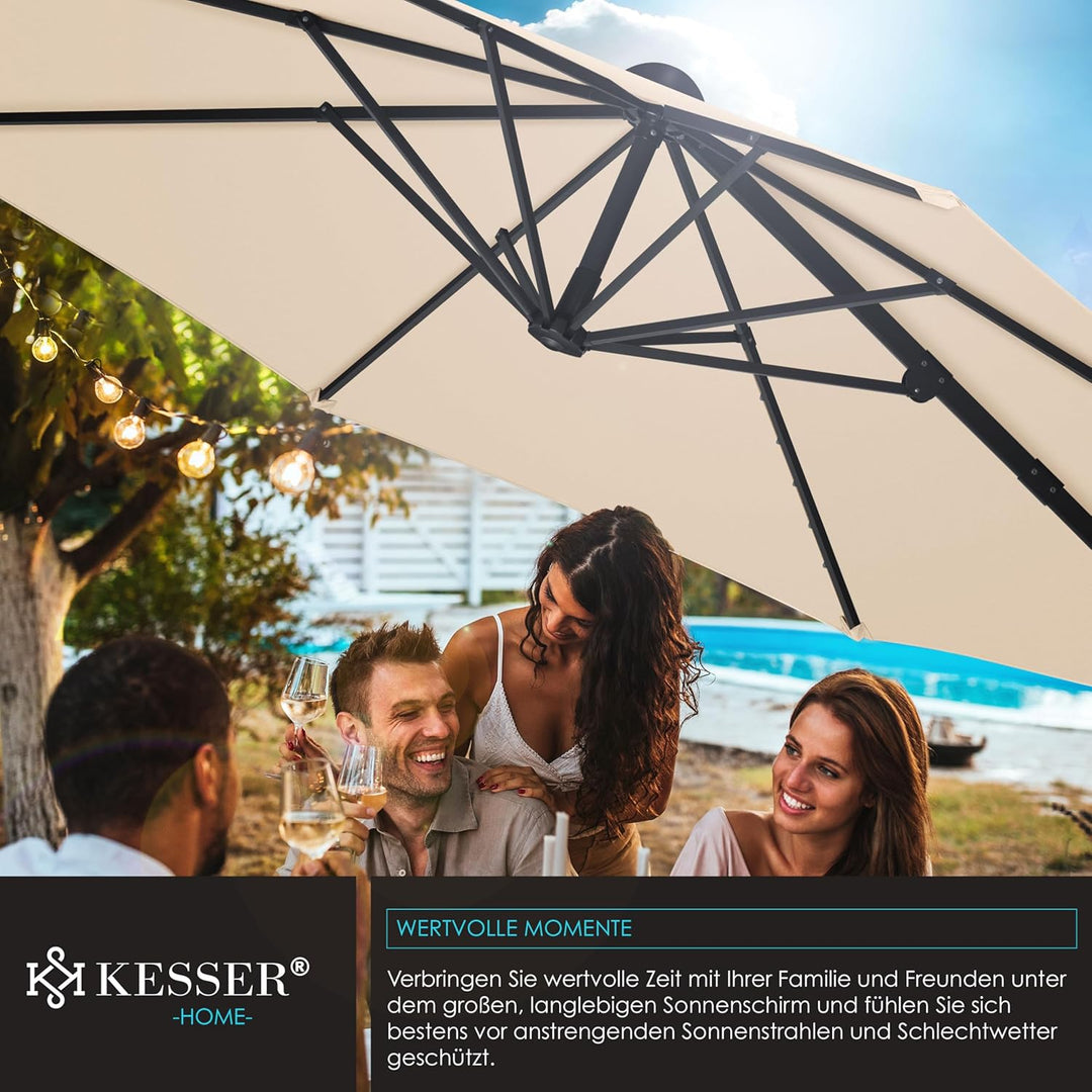 KESSER® Sonnenschirm Ampelschirm SUN Rund XL Ø330 cm Inkl. Abdeckung + Windsicherung 7-Fach Verstell