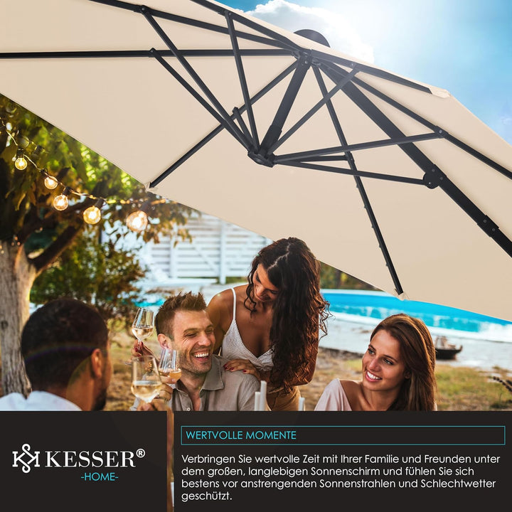 KESSER® Sonnenschirm Ampelschirm SUN Rund XL Ø330 cm Inkl. Abdeckung + Windsicherung 7-Fach Verstell