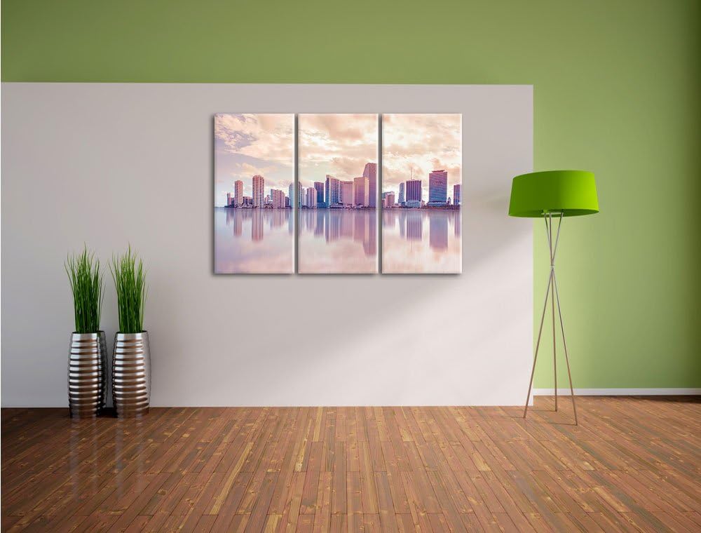 Pixxprint Miami Florida Skyline als Leinwandbild/Grösse: 3 Teilig (120x80) / Wandbild/Kunstdruck/fer